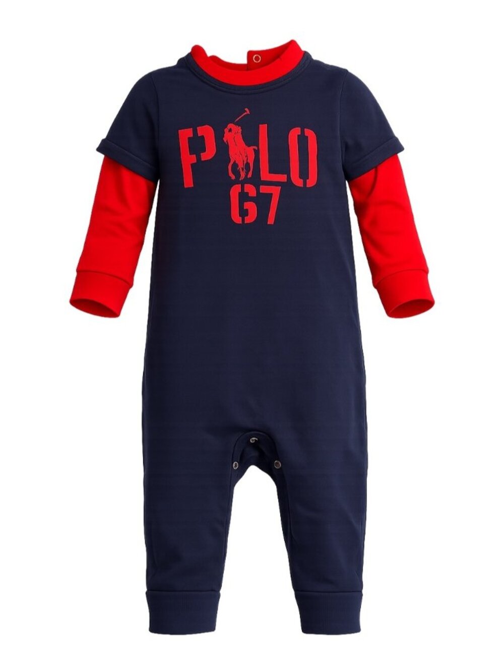Ralph Lauren Polo 67 Baby Boy Romper One Piece 3 Months Long Sleeve Navy Red